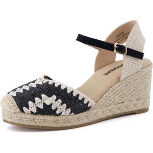 image:imageCUSHIONAIRE Samba Raffia Espadrilles for Women Closed Toe Wedges with Adjustable Ankle Strap and Comfort FootbedBlack