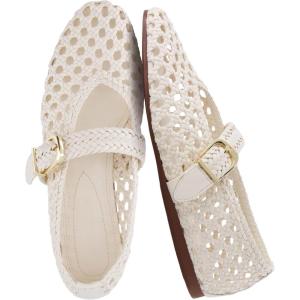 image:imageCUSHIONAIRE Wit Hand Woven Womens Flats Comfortable Mary Jane Ballet Flat with Adjustable Buckle Braided Strap and Cushioned Memory FoamCream