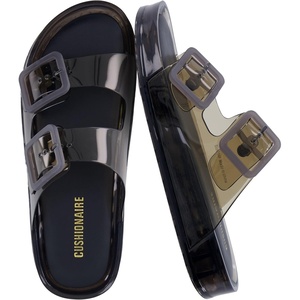 image:imageCUSHIONAIRE Pool Slides for Women Waterproof Double Buckle Adjustable SlipOn Womens Sandals for Beach Shower Casual WearSmoke