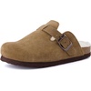 image:imageCUSHIONAIRE Kids Hana Cork footbed clog with Genuine Leather upper Faux Fur lining and ComfortBrown
