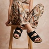 image:imageCUSHIONAIRE Logo 100 Genuine Leather Suede Slides for Women Cushioned Cork Footbed Womens Sandals with Adjustable Buckles and Memory FoamBlack