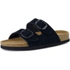 image:imageCUSHIONAIRE Logo 100 Genuine Leather Suede Slides for Women Cushioned Cork Footbed Womens Sandals with Adjustable Buckles and Memory FoamBlack