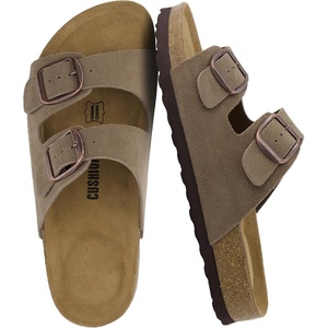 image:imageCUSHIONAIRE Logo 100 Genuine Leather Suede Slides for Women Cushioned Cork Footbed Womens Sandals with Adjustable Buckles and Memory FoamMoss