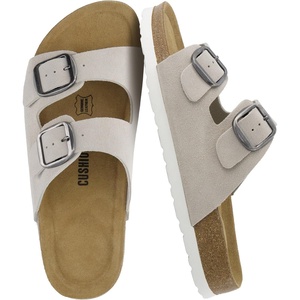image:imageCUSHIONAIRE Logo 100 Genuine Leather Suede Slides for Women Cushioned Cork Footbed Womens Sandals with Adjustable Buckles and Memory FoamStone