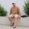 image:imageCUSHIONAIRE Alpha 100 Genuine Leather Mens Sandals Casual Slip On Flat Men Slides with Adjustable BucklesCamel