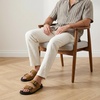 image:imageCUSHIONAIRE Alpha 100 Genuine Leather Mens Sandals Casual Slip On Flat Men Slides with Adjustable BucklesCamel