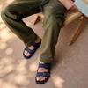 image:imageCUSHIONAIRE Alpha 100 Genuine Leather Mens Sandals Casual Slip On Flat Men Slides with Adjustable BucklesNavy
