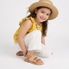 image:imageCUSHIONAIRE Cleo Girls Sandals Flower Strap Dress Style Girls Dress Shoes with Cushioned Footbed and Adjustable Ankle StrapTan