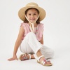 image:imageCUSHIONAIRE Cleo Girls Sandals Flower Strap Dress Style Girls Dress Shoes with Cushioned Footbed and Adjustable Ankle StrapWhite