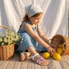 image:imageCUSHIONAIRE Cleo Girls Sandals Flower Strap Dress Style Girls Dress Shoes with Cushioned Footbed and Adjustable Ankle StrapWhite
