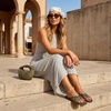image:imageCUSHIONAIRE Lanky Strappy Sandals for Women Trendy MultiStrap Square Toe Flat Slide Womens Sandals with Cushioned FootbedKhaki