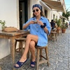 image:imageCUSHIONAIRE Lanky Strappy Sandals for Women Trendy MultiStrap Square Toe Flat Slide Womens Sandals with Cushioned FootbedNavy