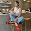 image:imageCUSHIONAIRE Lanky Strappy Sandals for Women Trendy MultiStrap Square Toe Flat Slide Womens Sandals with Cushioned FootbedRed
