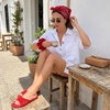 image:imageCUSHIONAIRE Lanky Strappy Sandals for Women Trendy MultiStrap Square Toe Flat Slide Womens Sandals with Cushioned FootbedRed