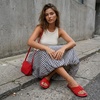 image:imageCUSHIONAIRE Lanky Strappy Sandals for Women Trendy MultiStrap Square Toe Flat Slide Womens Sandals with Cushioned FootbedRed