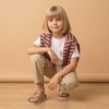 image:imageCUSHIONAIRE Lily Girl Toddler Sandals with Adjustable Gold Tone Star Buckles and Cushioned Cork Footbed Slip On Girls Slides for KidsGold