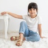 image:imageCUSHIONAIRE Lily Girl Toddler Sandals with Adjustable Gold Tone Star Buckles and Cushioned Cork Footbed Slip On Girls Slides for KidsGold