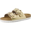 image:imageCUSHIONAIRE Lily Girl Toddler Sandals with Adjustable Gold Tone Star Buckles and Cushioned Cork Footbed Slip On Girls Slides for KidsGold