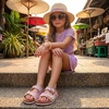 image:imageCUSHIONAIRE Lily Girl Toddler Sandals with Adjustable Gold Tone Star Buckles and Cushioned Cork Footbed Slip On Girls Slides for KidsPink Woven