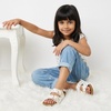 image:imageCUSHIONAIRE Lily Girl Toddler Sandals with Adjustable Gold Tone Star Buckles and Cushioned Cork Footbed Slip On Girls Slides for KidsWhite Stars