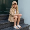image:imageCUSHIONAIRE Lily Girl Toddler Sandals with Adjustable Gold Tone Star Buckles and Cushioned Cork Footbed Slip On Girls Slides for KidsWhite Stars