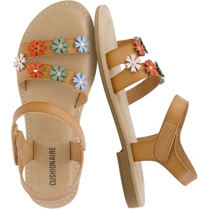 image:imageCUSHIONAIRE Cleo Girls Sandals Flower Strap Dress Style Girls Dress Shoes with Cushioned Footbed and Adjustable Ankle StrapTan