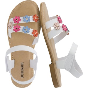 image:imageCUSHIONAIRE Cleo Girls Sandals Flower Strap Dress Style Girls Dress Shoes with Cushioned Footbed and Adjustable Ankle StrapWhite