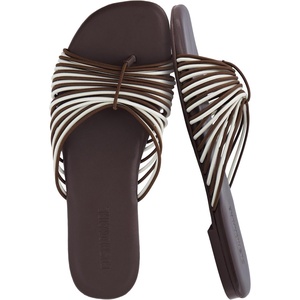 image:imageCUSHIONAIRE Lanky Strappy Sandals for Women Trendy MultiStrap Square Toe Flat Slide Womens Sandals with Cushioned FootbedBrown Multi