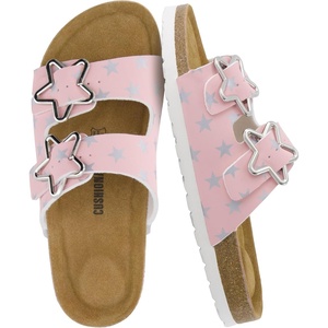 image:imageCUSHIONAIRE Lily Girl Toddler Sandals with Adjustable Gold Tone Star Buckles and Cushioned Cork Footbed Slip On Girls Slides for KidsPink Stars
