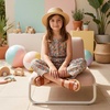 image:imageCUSHIONAIRE Clara Casual Flat Girls Sandals Adjustable Buckle Ankle Strap with Lightweight Cushioned Comfort Kids SandalsWhiskey
