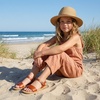 image:imageCUSHIONAIRE Clara Casual Flat Girls Sandals Adjustable Buckle Ankle Strap with Lightweight Cushioned Comfort Kids SandalsWhiskey