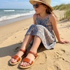 image:imageCUSHIONAIRE Clara Casual Flat Girls Sandals Adjustable Buckle Ankle Strap with Lightweight Cushioned Comfort Kids SandalsWhiskey
