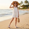 image:imageCUSHIONAIRE Clara Casual Flat Girls Sandals Adjustable Buckle Ankle Strap with Lightweight Cushioned Comfort Kids SandalsWhite