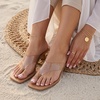 image:imageCUSHIONAIRE Mezzo Clear Strap Kitten Heels for Women Square Toe Flip Flop Sandal Heels with Memory Foam ComfortWhiskey