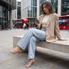 image:imageCUSHIONAIRE Quiz Kitten Heels for Women Strappy Heeled Sandals with Cushioned Footbed Slip On Open Toe SandalTaupe