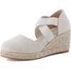 image:imageCUSHIONAIRE Chica Espadrille Wedge Sandals for Women Slip On Closed Toe Women Shoes with Elastic Straps and Stylish Everyday ComfortBeige