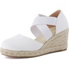 image:imageCUSHIONAIRE Chica Espadrille Wedge Sandals for Women Slip On Closed Toe Women Shoes with Elastic Straps and Stylish Everyday ComfortIvory