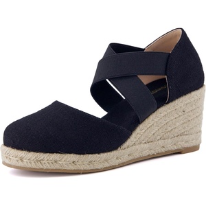image:imageCUSHIONAIRE Chica Espadrille Wedge Sandals for Women Slip On Closed Toe Women Shoes with Elastic Straps and Stylish Everyday ComfortBlack