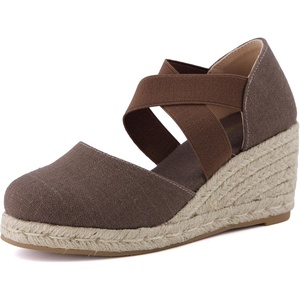image:imageCUSHIONAIRE Chica Espadrille Wedge Sandals for Women Slip On Closed Toe Women Shoes with Elastic Straps and Stylish Everyday ComfortChocolate