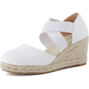 image:imageCUSHIONAIRE Chica Espadrille Wedge Sandals for Women Slip On Closed Toe Women Shoes with Elastic Straps and Stylish Everyday ComfortIvory