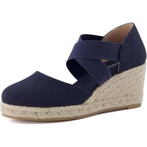 image:imageCUSHIONAIRE Chica Espadrille Wedge Sandals for Women Slip On Closed Toe Women Shoes with Elastic Straps and Stylish Everyday ComfortNavy
