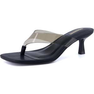image:imageCUSHIONAIRE Mezzo Clear Strap Kitten Heels for Women Square Toe Flip Flop Sandal Heels with Memory Foam ComfortBlack