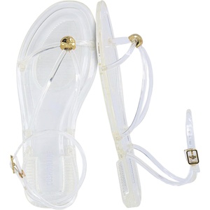 image:imageCUSHIONAIRE Vita Jelly Sandals for Women Casual Lightweight Womens Strappy Sandals with Adjustable Buckle Strap and Gold Hardware AccentClear