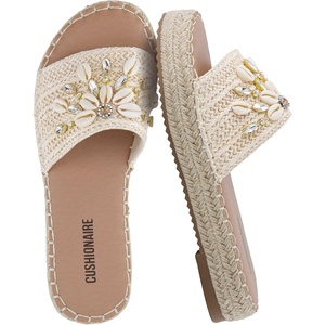 image:imageCUSHIONAIRE Playa Espadrille Platform Sandals for Women Decorative Shell Embellishment and Boho Woven Detail Womens SlidesNatural