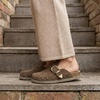 image:imageCUSHIONAIRE Bronco Slip On Mule Womens Shoes  Genuine Suede Leather Clogs with Adjustable Buckle and Studded Detailing Stylish Fall Shoes for WomenBrown