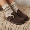 image:imageCUSHIONAIRE Bronco Slip On Mule Womens Shoes  Genuine Suede Leather Clogs with Adjustable Buckle and Studded Detailing Stylish Fall Shoes for WomenChocolate