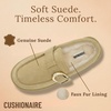 image:imageCUSHIONAIRE Origin Genuine Suede Mule Clogs for Women Cozy SlipOn Moc Toe Loafer with Buckle and Faux Fur Cushioned FootbedBiscuit