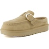 image:imageCUSHIONAIRE Origin Genuine Suede Mule Clogs for Women Cozy SlipOn Moc Toe Loafer with Buckle and Faux Fur Cushioned FootbedBiscuit