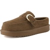 image:imageCUSHIONAIRE Origin Genuine Suede Mule Clogs for Women Cozy SlipOn Moc Toe Loafer with Buckle and Faux Fur Cushioned FootbedBrown