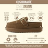 image:imageCUSHIONAIRE Origin Genuine Suede Mule Clogs for Women Cozy SlipOn Moc Toe Loafer with Buckle and Faux Fur Cushioned FootbedBrown